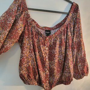 Rue 21 Off Shoulder Floral Pattern Crop Top, Size 3X, New With Tags